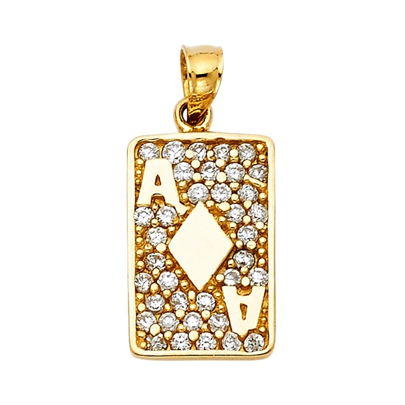 14K Yellow GoldCZ Diamond A Card Pendant